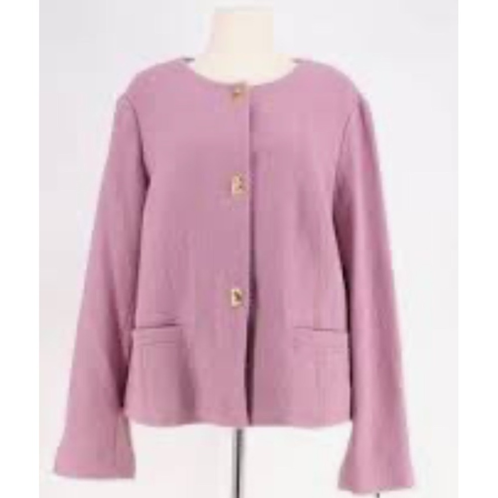 Talbots Sweater Cardigan Jacket Pink Wool Brass locks Blazer 12WP Quiet Luxury